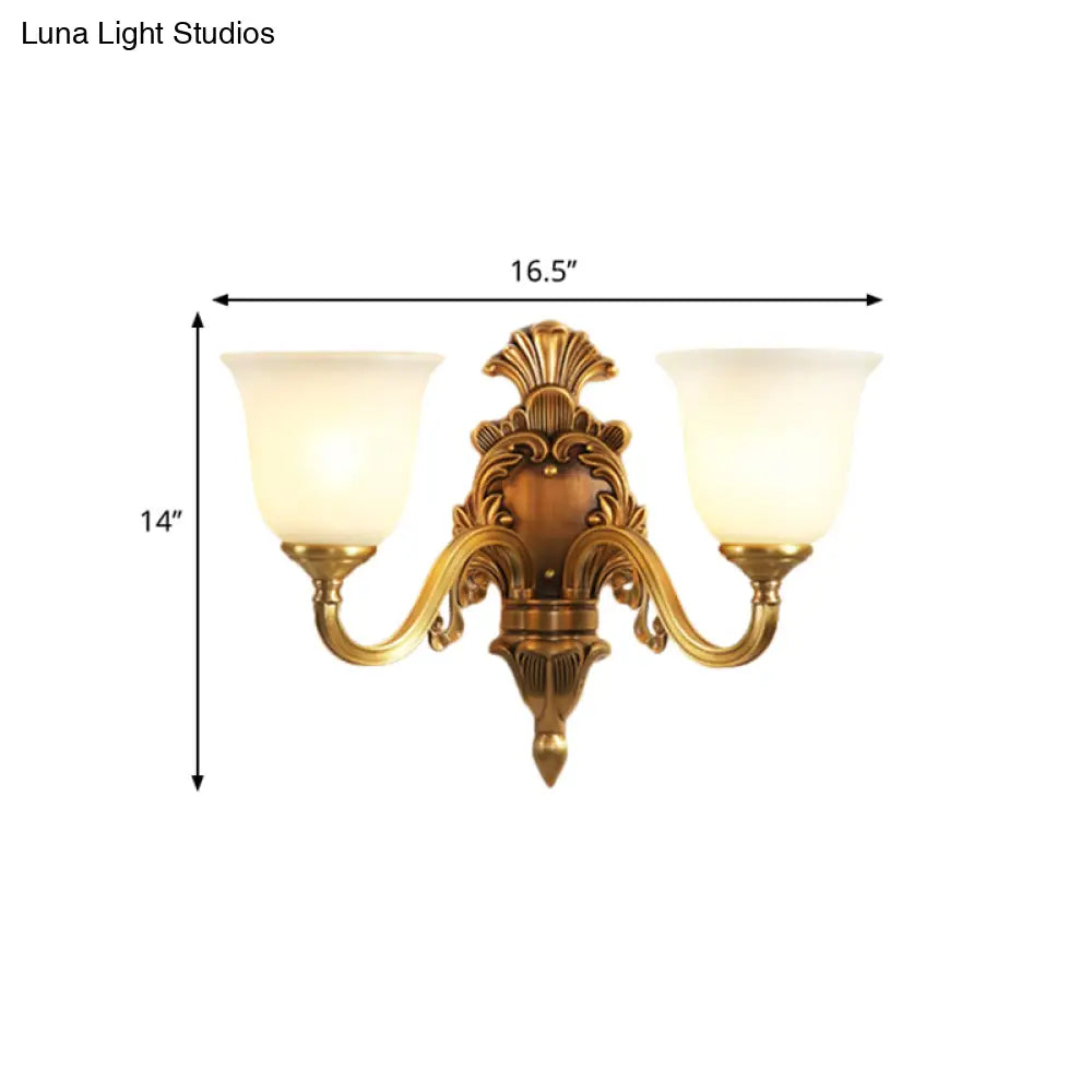 Traditional Style Gold Wall Mounted Sconce Lamp For Bedroom With Milky Glass Shade