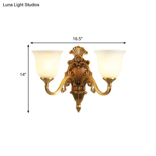 Traditional Style Gold Wall Mounted Sconce Lamp For Bedroom With Milky Glass Shade