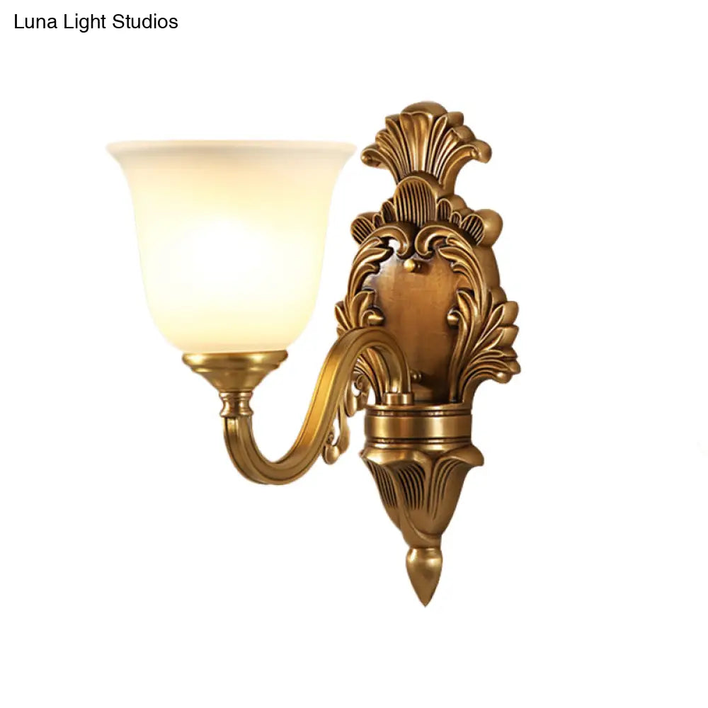 Traditional Style Gold Wall Mounted Sconce Lamp For Bedroom With Milky Glass Shade