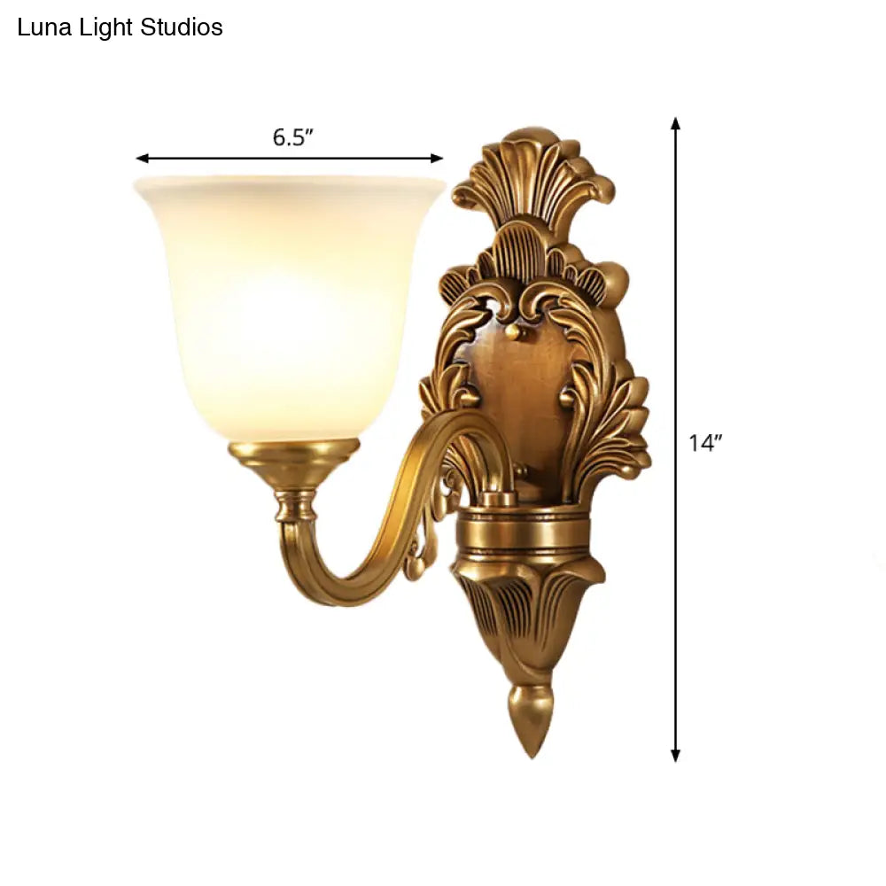 Traditional Style Gold Wall Mounted Sconce Lamp For Bedroom With Milky Glass Shade