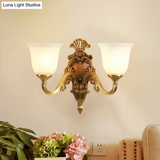 Traditional Style Gold Wall Mounted Sconce Lamp For Bedroom With Milky Glass Shade