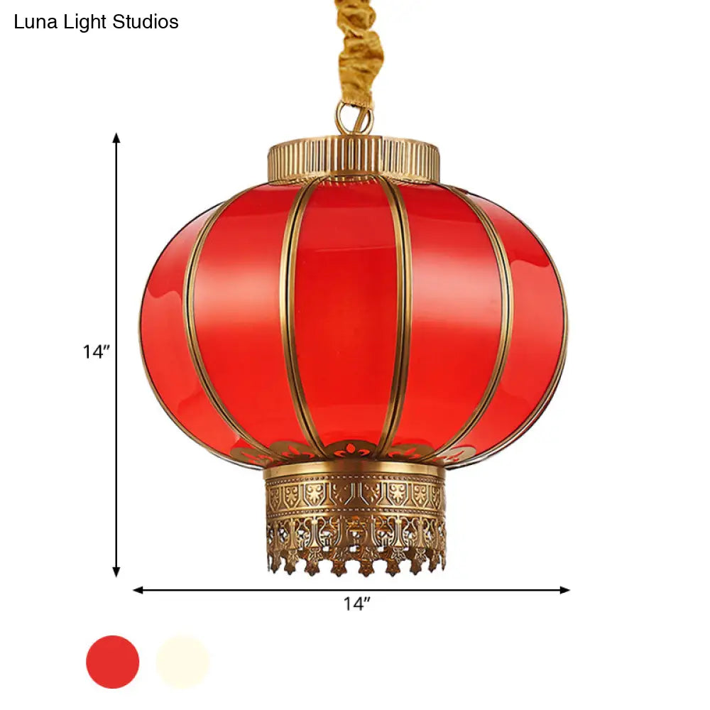 Traditional Style Hanging Lamp Kit - Red/White Glass Pendant Lighting Fixture Kerosene 10/14/16 Wide