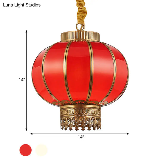 Traditional Style Hanging Lamp Kit - Red/White Glass Pendant Lighting Fixture Kerosene 10/14/16 Wide