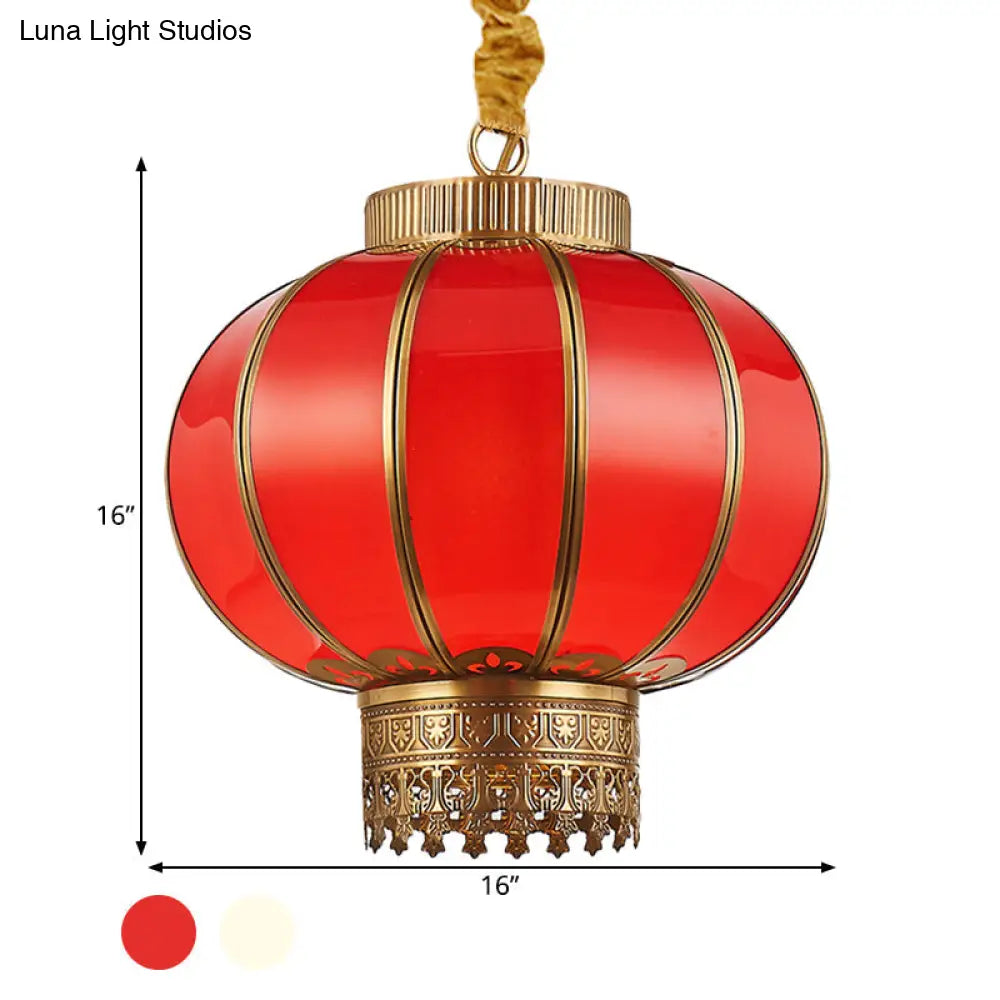 Traditional Style Hanging Lamp Kit - Red/White Glass Pendant Lighting Fixture Kerosene 10/14/16 Wide