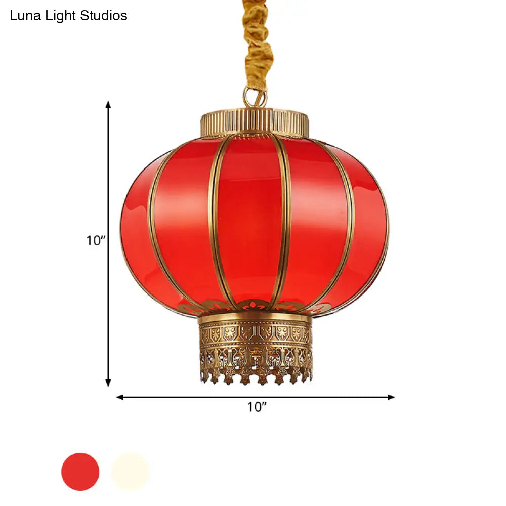 Traditional Style Hanging Lamp Kit - Red/White Glass Pendant Lighting Fixture Kerosene 10/14/16 Wide