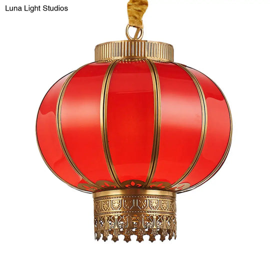 Traditional Style Hanging Lamp Kit - Red/White Glass Pendant Lighting Fixture Kerosene 10/14/16 Wide