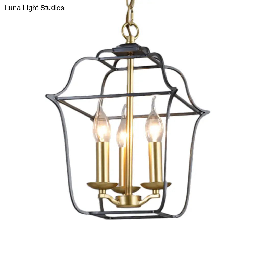 Traditional Style Metal Cage Pendant Light With 3/4 Hanging Heads - Gold Finish