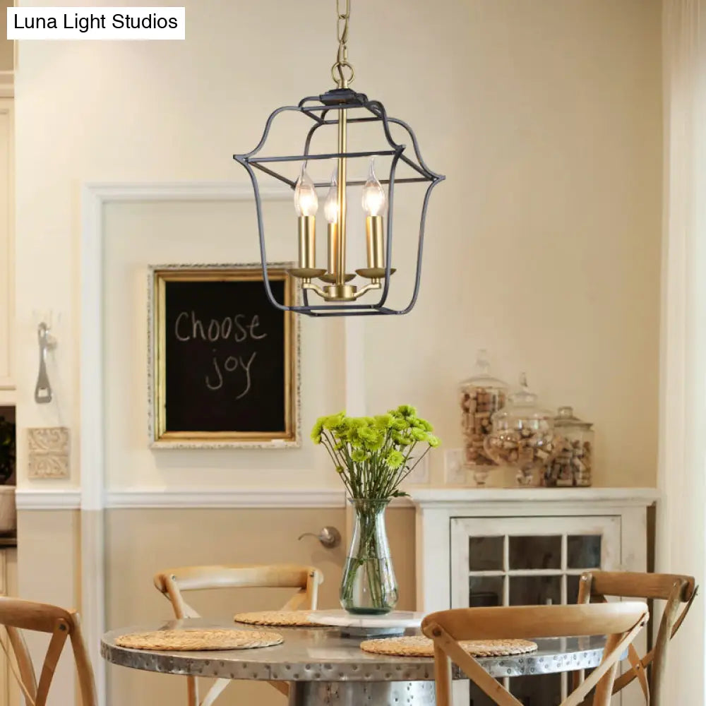 Traditional Style Metal Cage Pendant Light With 3/4 Hanging Heads - Gold Finish