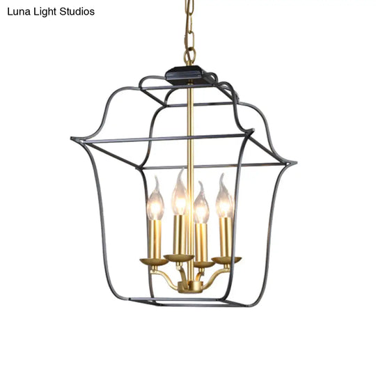 Traditional Style Metal Cage Pendant Light With 3/4 Hanging Heads - Gold Finish