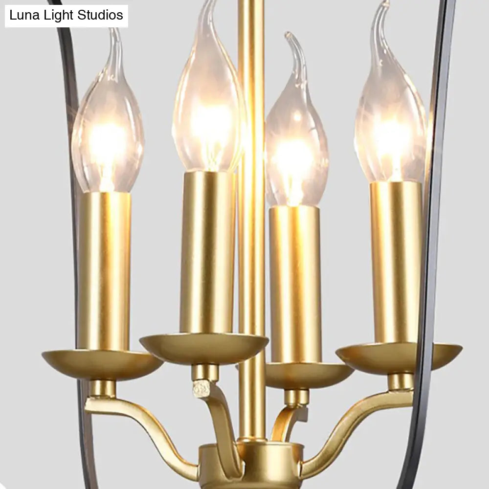 Traditional Style Metal Cage Pendant Light With 3/4 Hanging Heads - Gold Finish