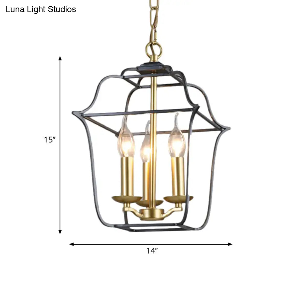 Traditional Style Metal Cage Pendant Light With 3/4 Hanging Heads - Gold Finish