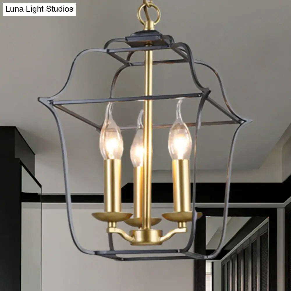 Traditional Style Metal Cage Pendant Light With 3/4 Hanging Heads - Gold Finish