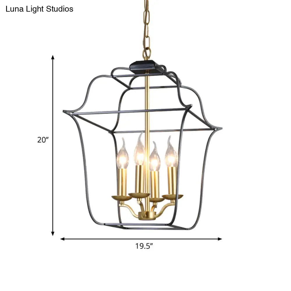 Traditional Style Metal Cage Pendant Light With 3/4 Hanging Heads - Gold Finish