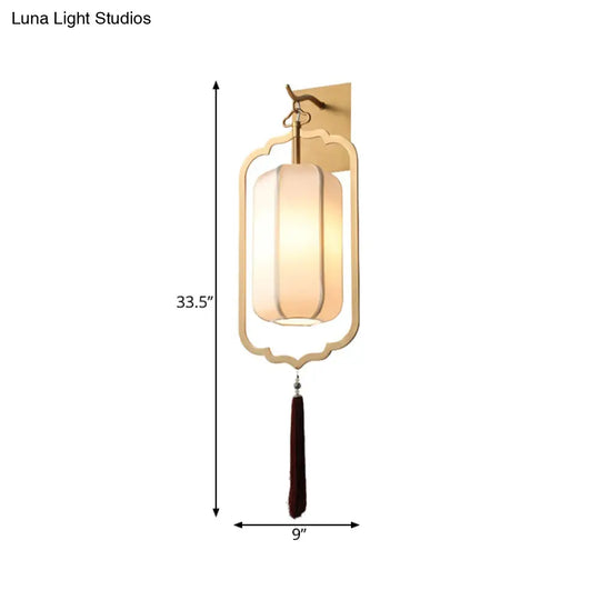 Traditional Style Metal Lantern Sconce Light In Gold - Bedside Wall Mount Lamp