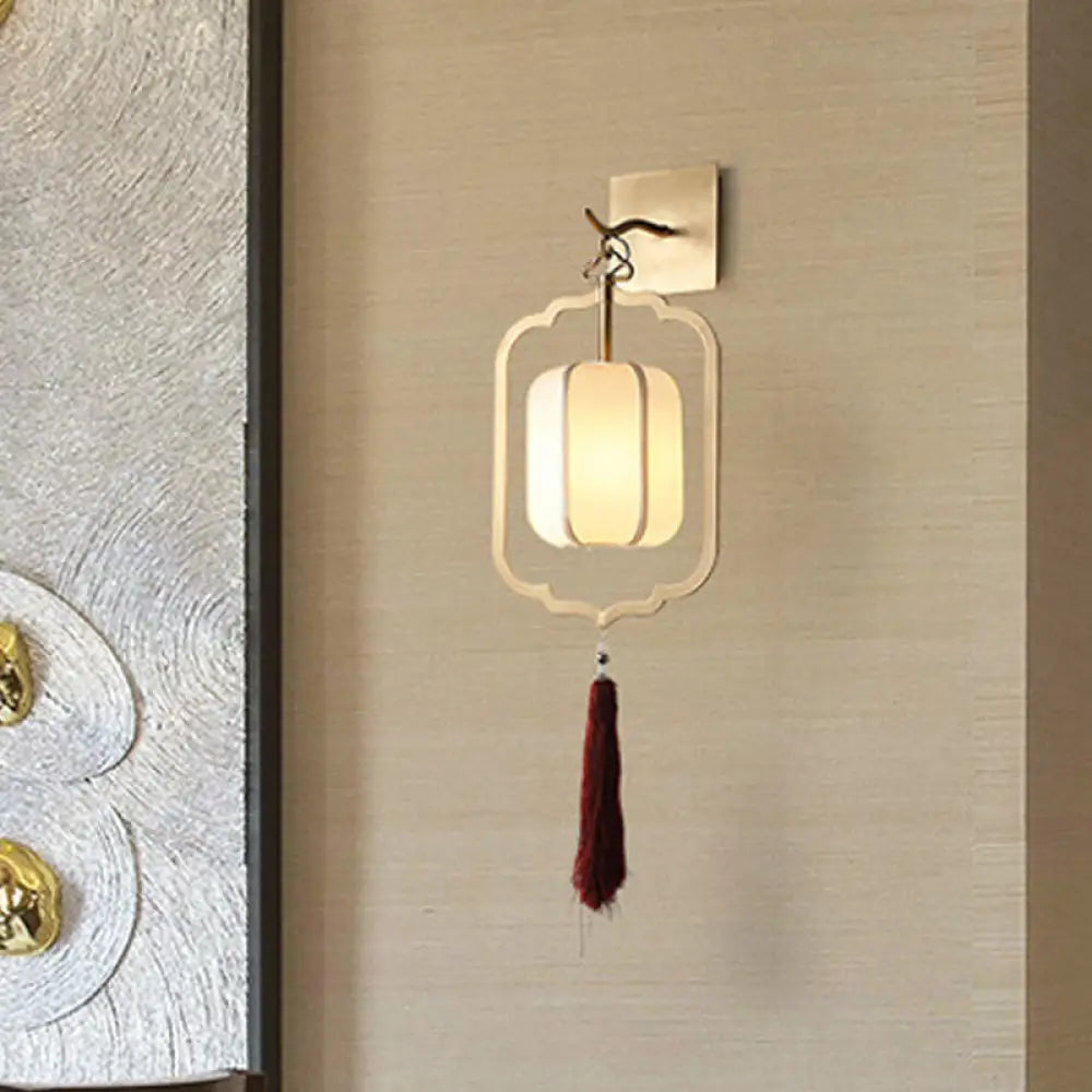 Traditional Style Metal Lantern Sconce Light In Gold - Bedside Wall Mount Lamp