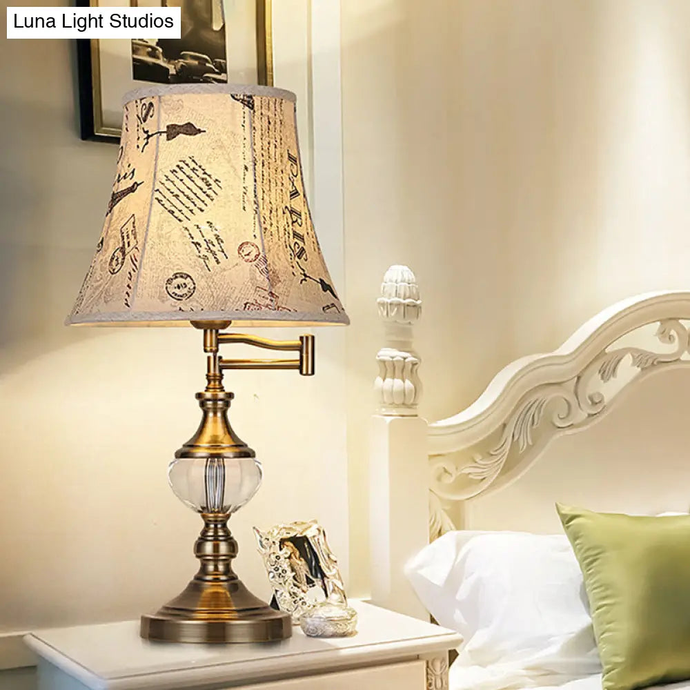 Traditional Style Nightstand Light - Beige/Light Brown Crystal Bell Lamp For Bedroom