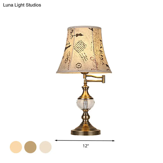 Traditional Style Nightstand Light - Beige/Light Brown Crystal Bell Lamp For Bedroom