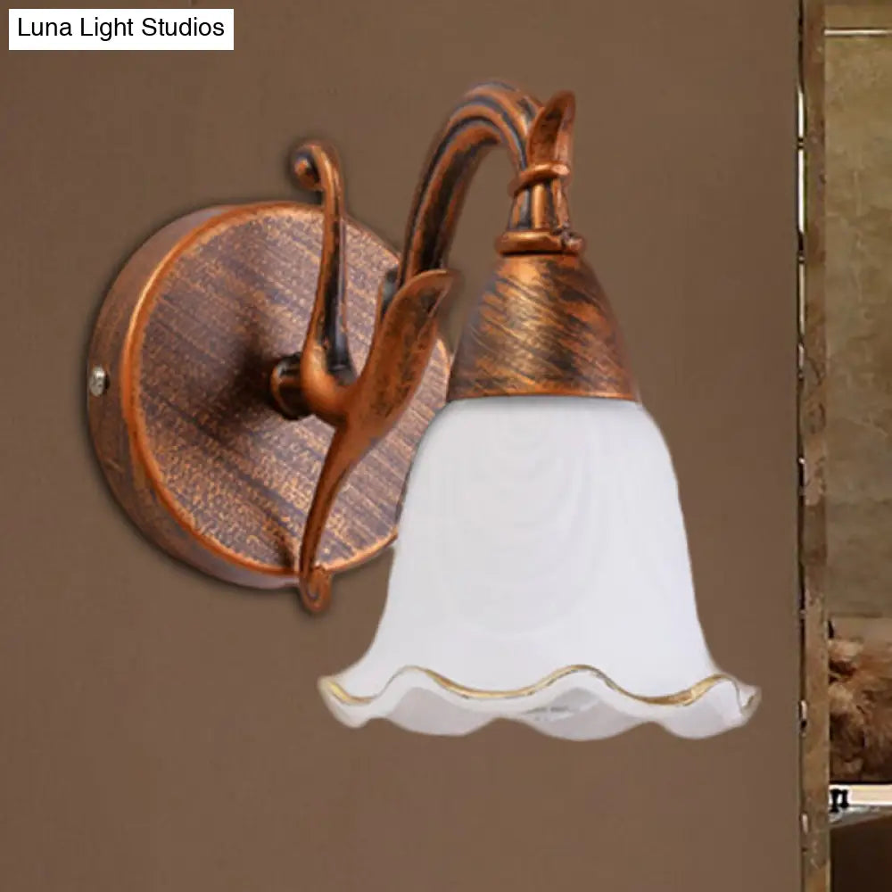 Traditional Style Wall Mounted Light With Petal Shade - Copper/White