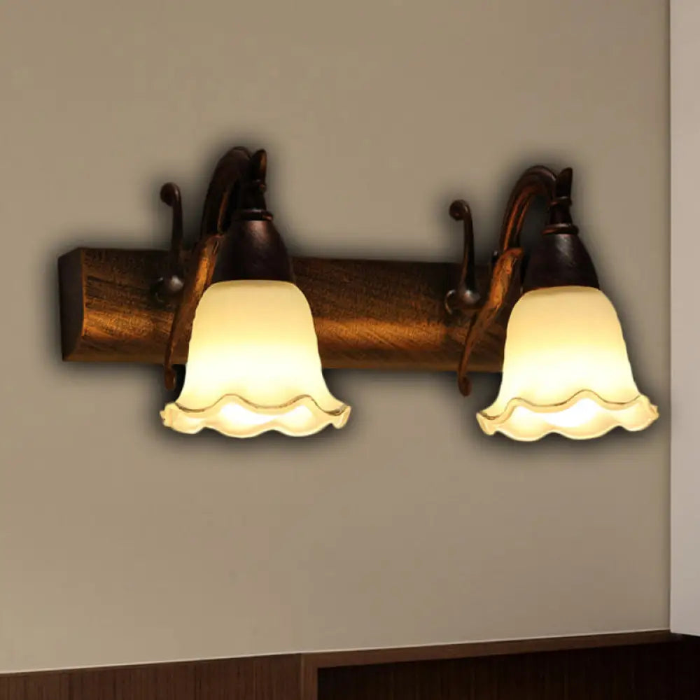 Traditional Style Wall Mounted Light With Petal Shade - Copper/White 2 / Copper