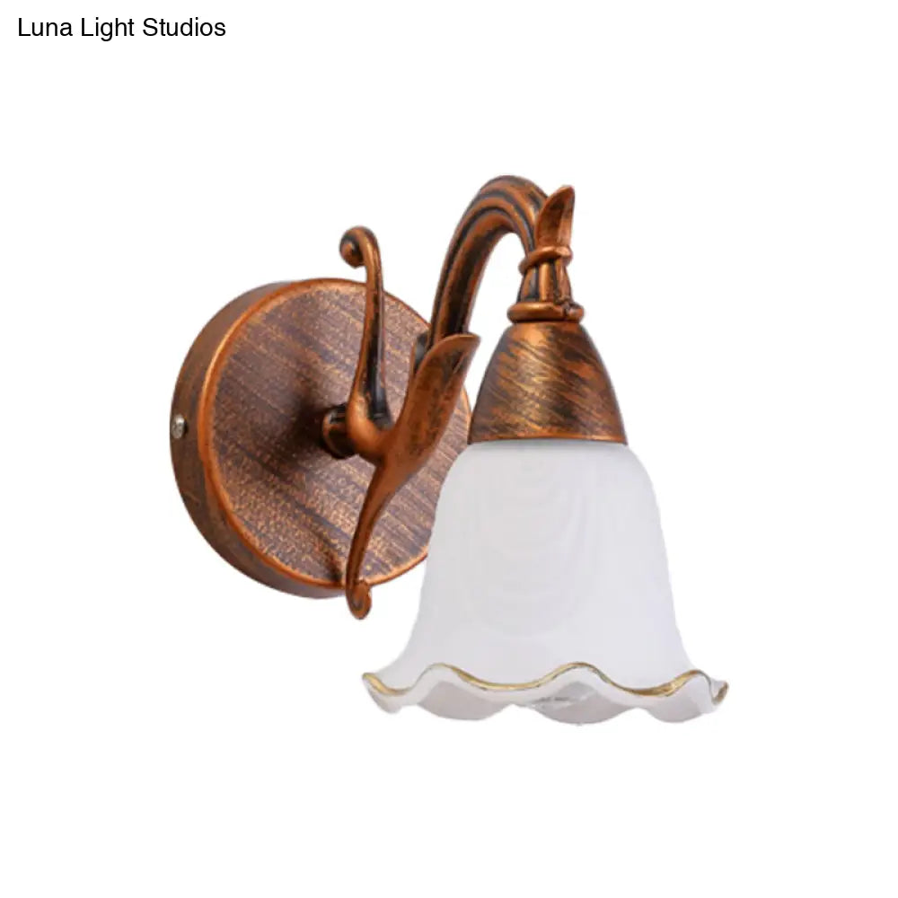 Traditional Style Wall Mounted Light With Petal Shade - Copper/White