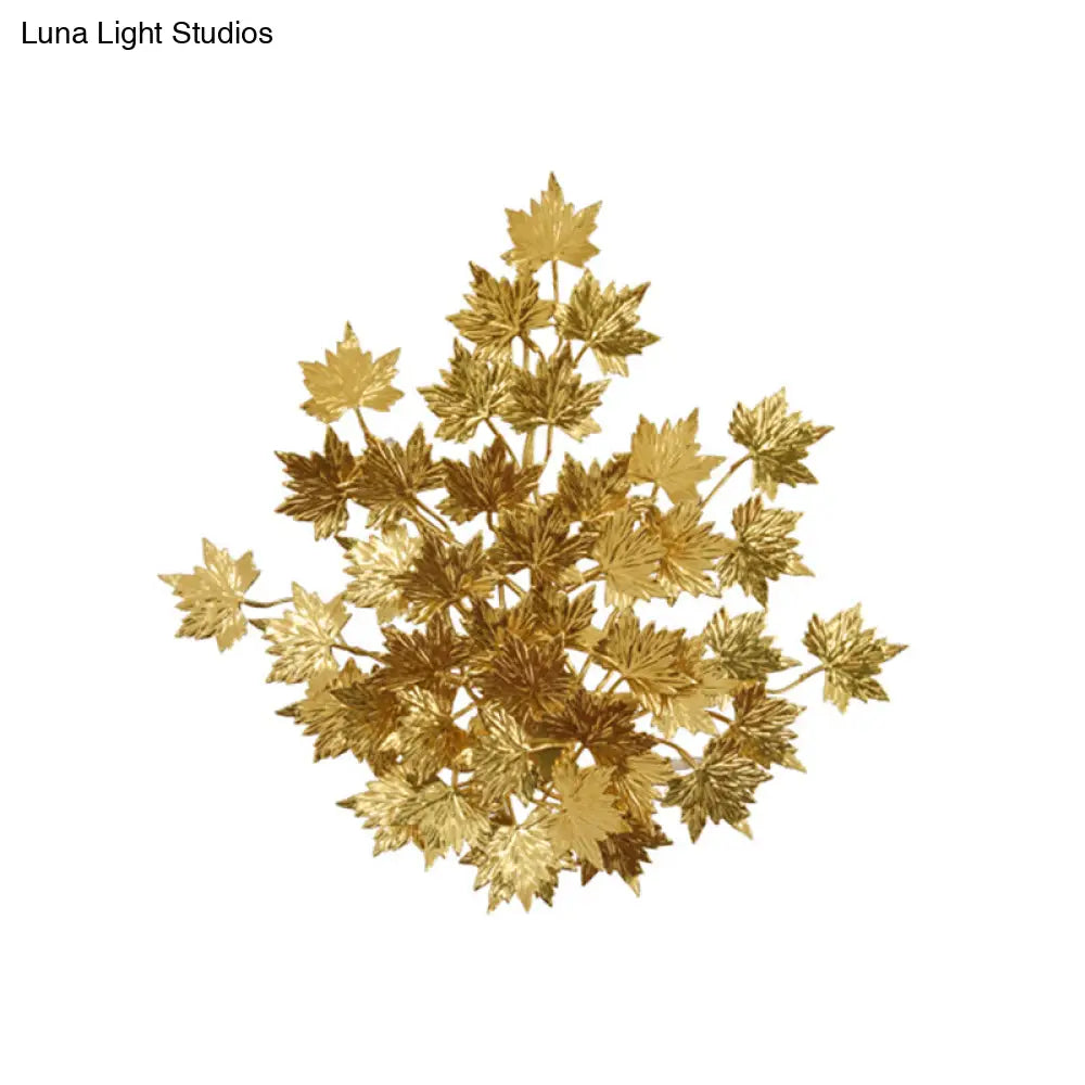 Traditional Style Wall Mounted Maple Leaf Aluminum Gold Light Fixture - 2/10 Lights For Living Room