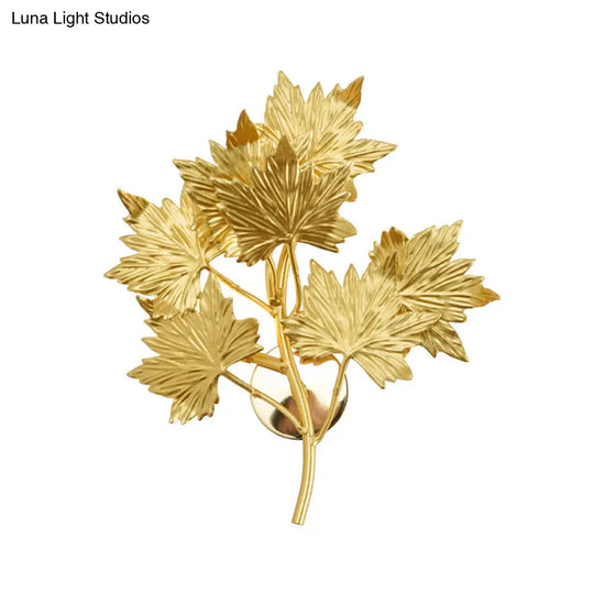 Traditional Style Wall Mounted Maple Leaf Aluminum Gold Light Fixture - 2/10 Lights For Living Room