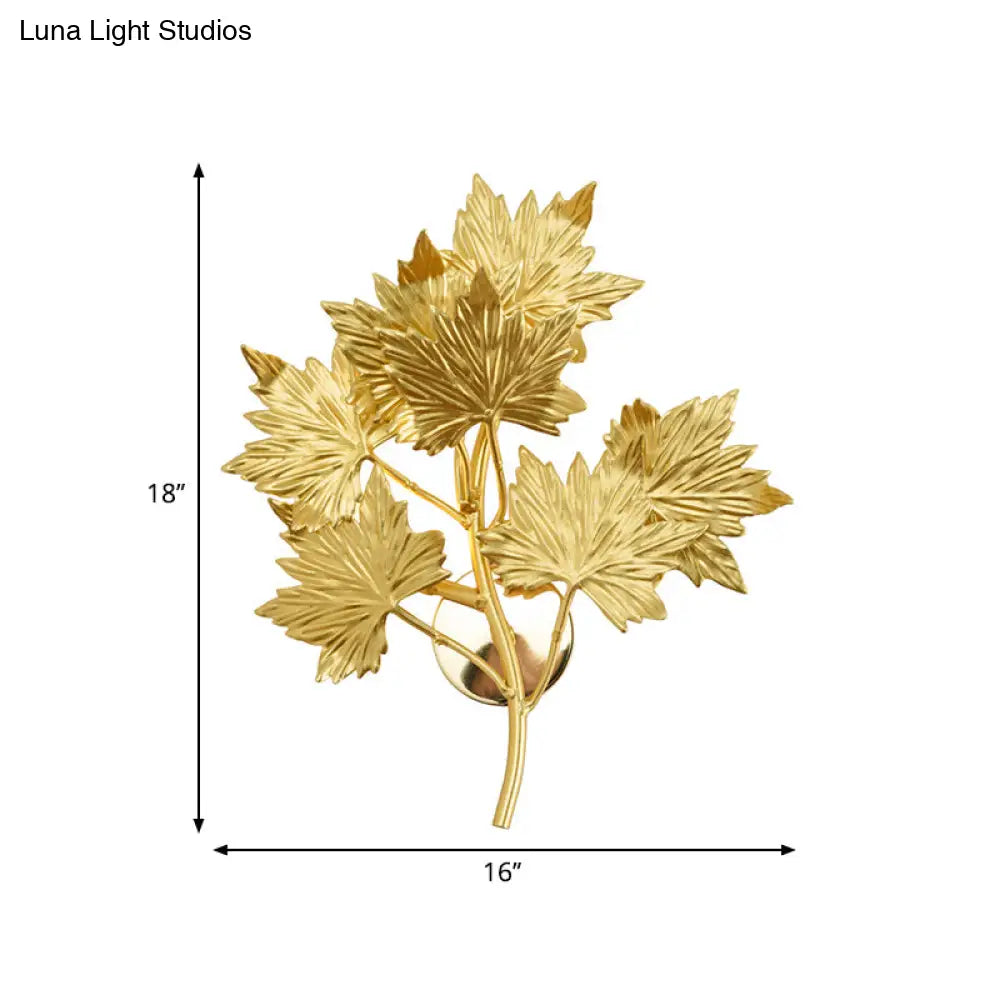 Traditional Style Wall Mounted Maple Leaf Aluminum Gold Light Fixture - 2/10 Lights For Living Room