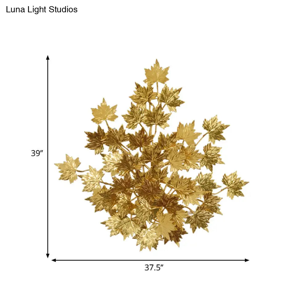 Traditional Style Wall Mounted Maple Leaf Aluminum Gold Light Fixture - 2/10 Lights For Living Room