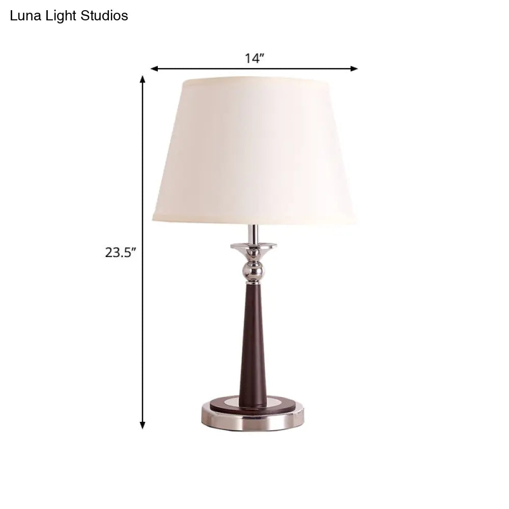 Traditional Style White Conical Shade Table Lamp - Fabric 1-Light Living Room Nightstand Lighting