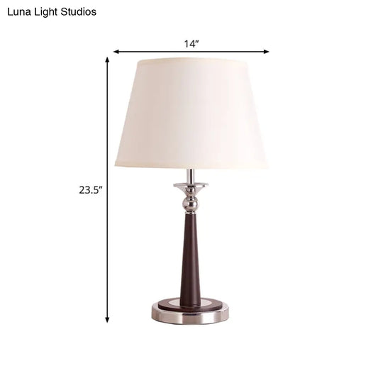 Traditional Style White Conical Shade Table Lamp - Fabric 1-Light Living Room Nightstand Lighting