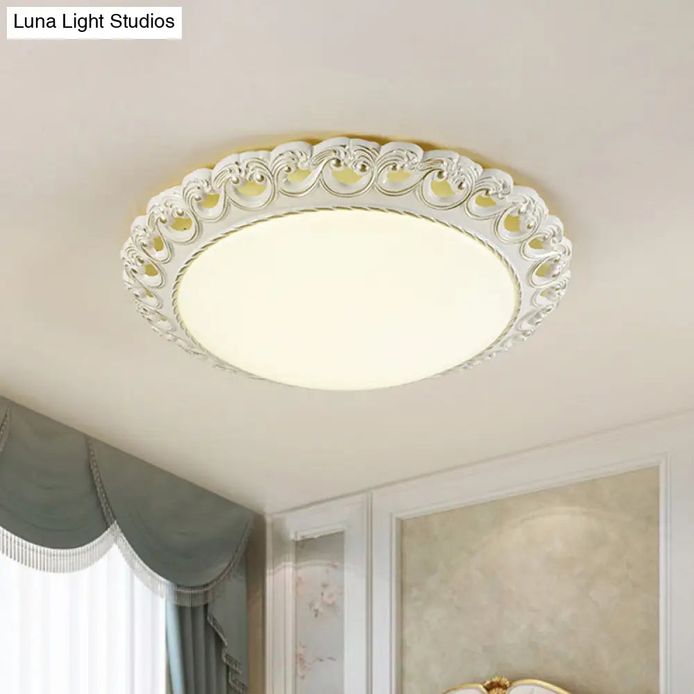 Traditional Style White - Gold Flushmount Led Bedroom Ceiling Light With Opal Glass Fixture