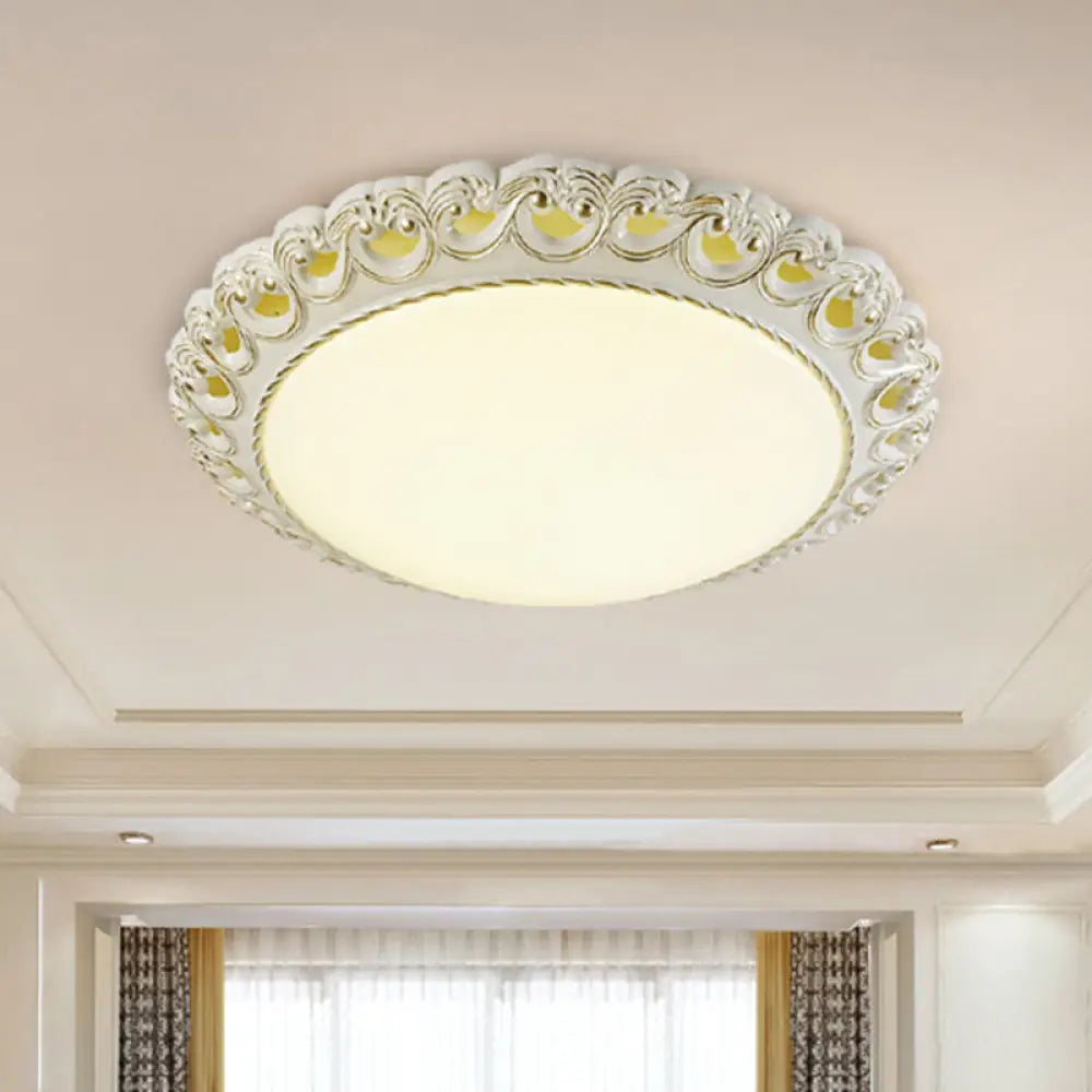 Traditional Style White - Gold Flushmount Led Bedroom Ceiling Light With Opal Glass Fixture