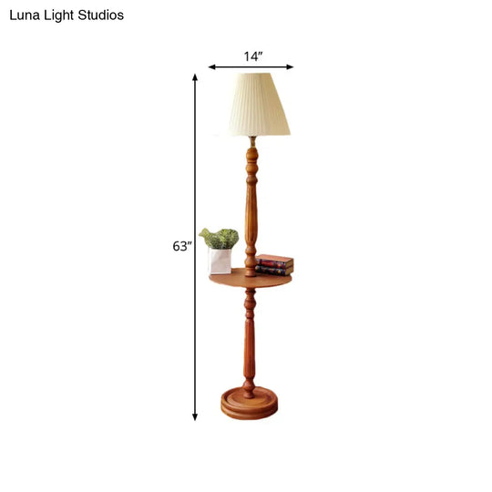 Traditional Style Wood Brown Floor Lamp With Baluster Design & Conical Fabric Shade