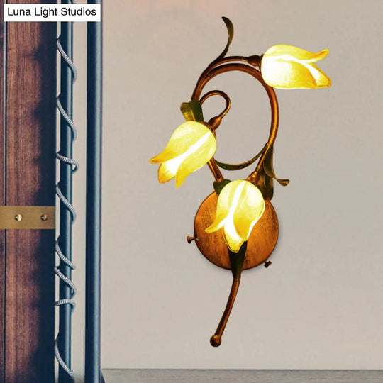 Traditional-Style Yellow Glass 3-Light Brass Bedroom Sconce