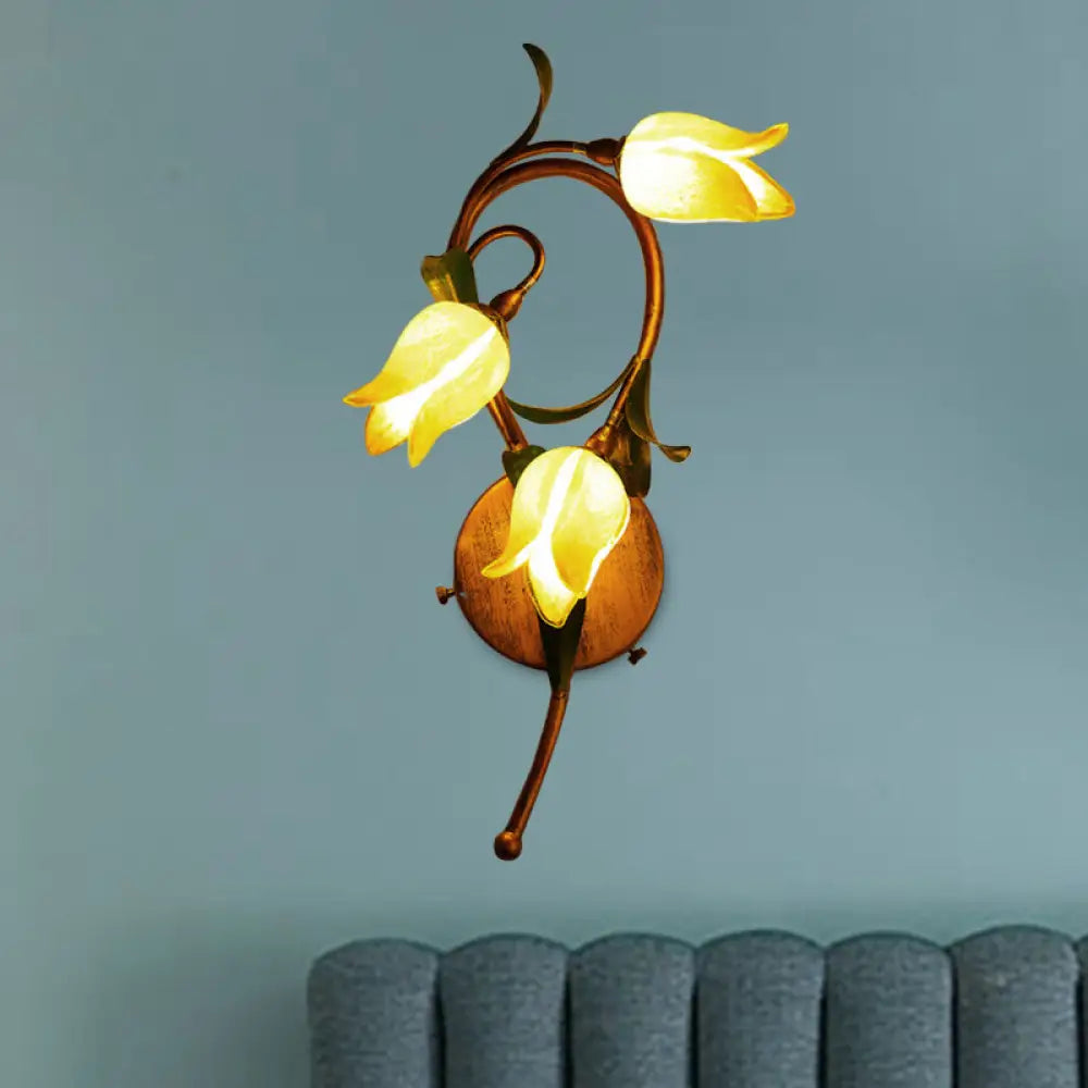 Traditional-Style Yellow Glass 3-Light Brass Bedroom Sconce