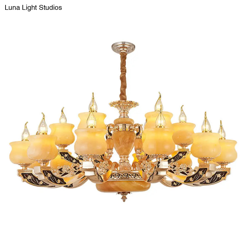 Traditional Style Yellow Jar Jade Chandelier Light Fixture For Living Room Pendant Lighting