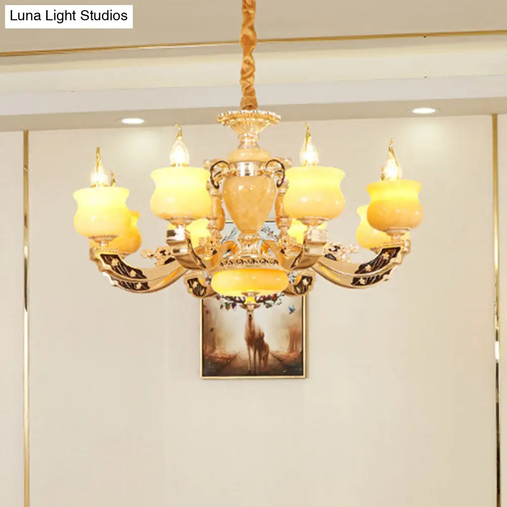 Traditional Style Yellow Jar Jade Chandelier Light Fixture For Living Room Pendant Lighting