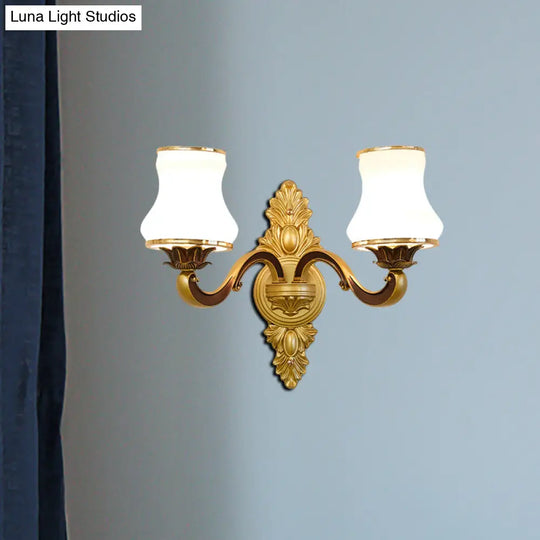 Traditional Stylish Bell Living Room Wall Lamp With Milk Glass And Metal Finish - Gold 1/2-Head