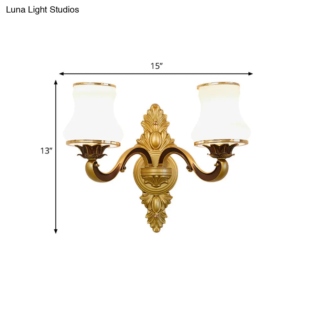 Traditional Stylish Bell Living Room Wall Lamp With Milk Glass And Metal Finish - Gold 1/2-Head