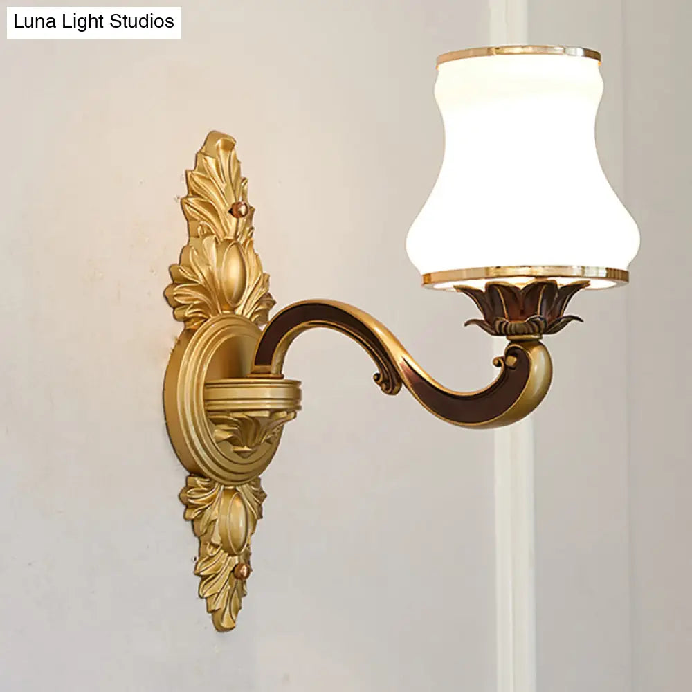 Traditional Stylish Bell Living Room Wall Lamp With Milk Glass And Metal Finish - Gold 1/2-Head