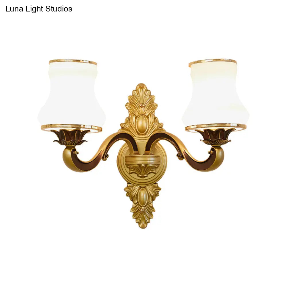 Traditional Stylish Bell Living Room Wall Lamp With Milk Glass And Metal Finish - Gold 1/2-Head