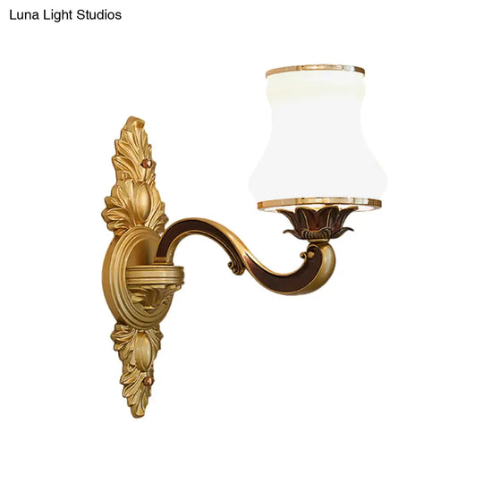 Traditional Stylish Bell Living Room Wall Lamp With Milk Glass And Metal Finish - Gold 1/2-Head