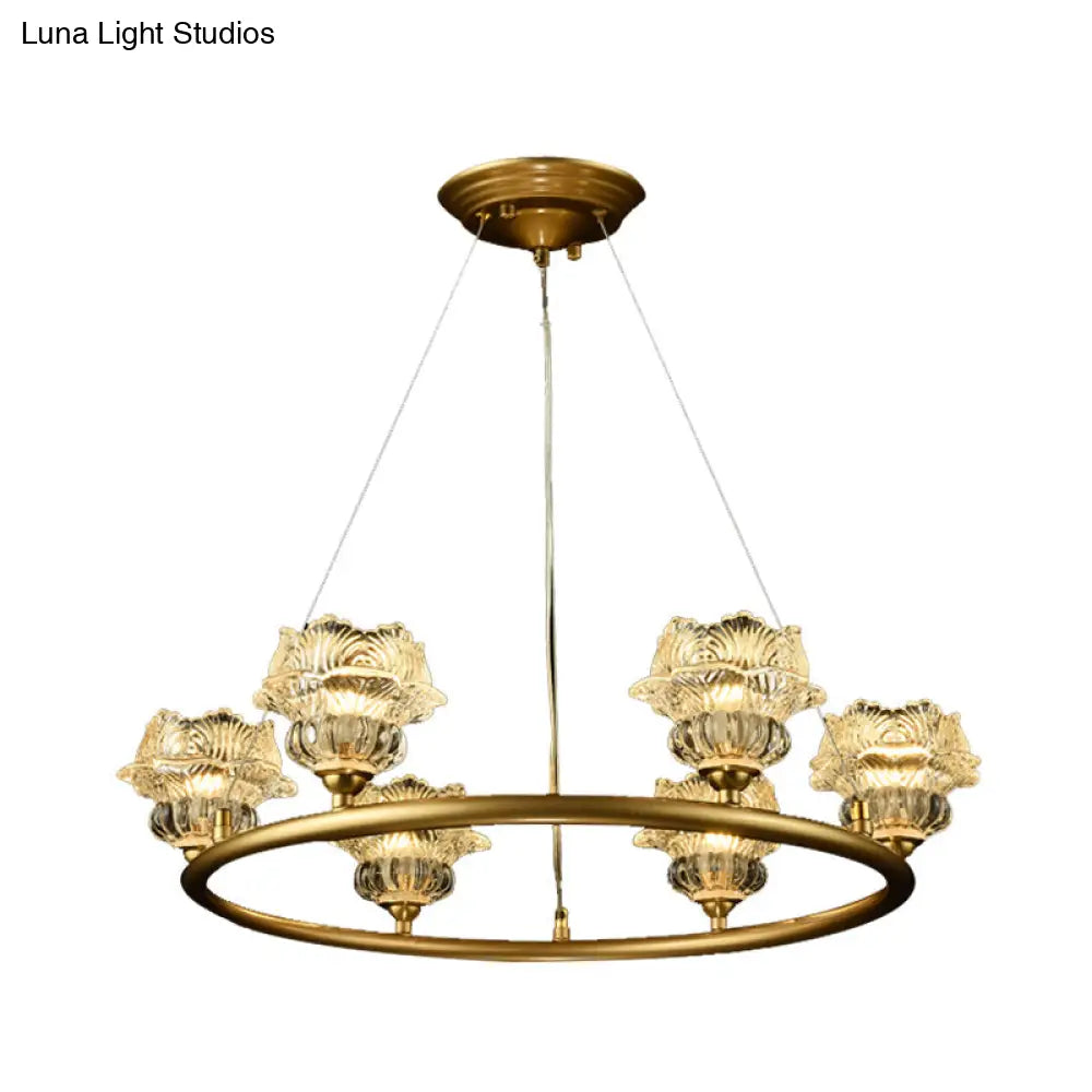 Traditional Sunflower Chandelier Clear Glass Suspension Lamp - 6 Heads Ideal For Living Room