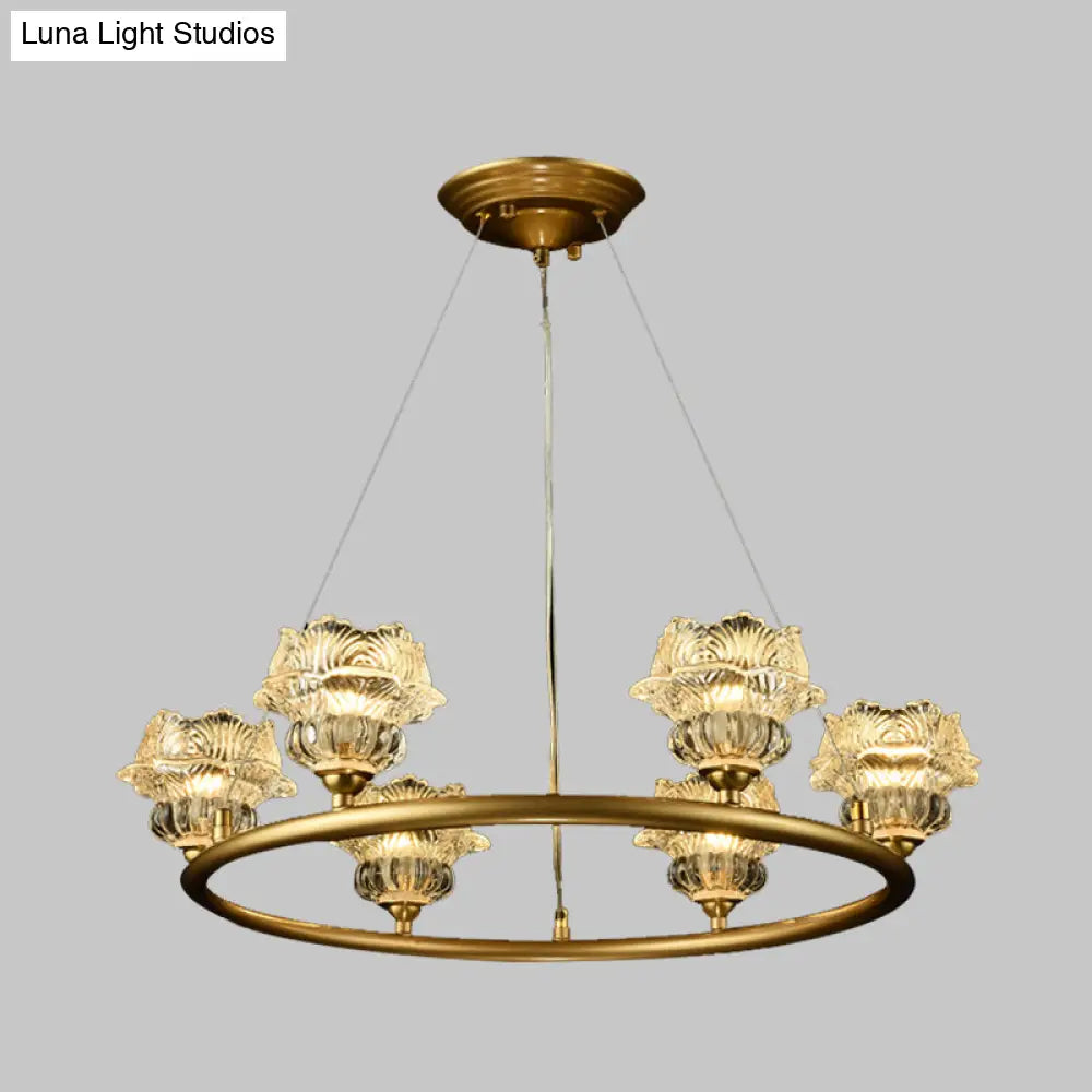 Traditional Sunflower Chandelier Clear Glass Suspension Lamp - 6 Heads Ideal For Living Room