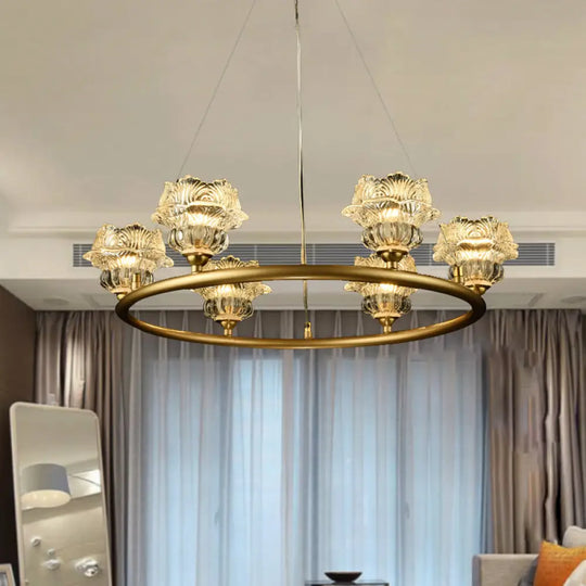 Traditional Sunflower Chandelier Clear Glass Suspension Lamp - 6 Heads Ideal For Living Room