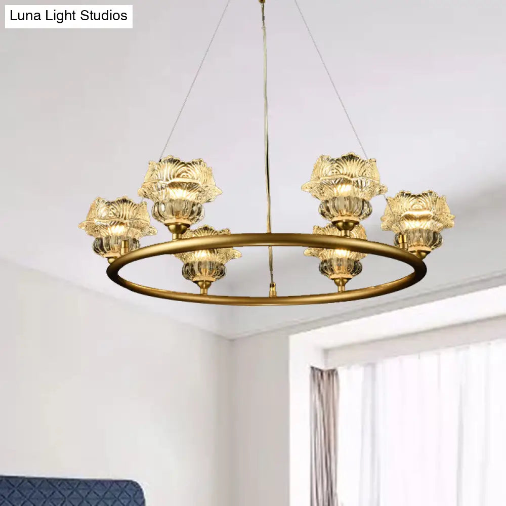 Traditional Sunflower Chandelier Clear Glass Suspension Lamp - 6 Heads Ideal For Living Room