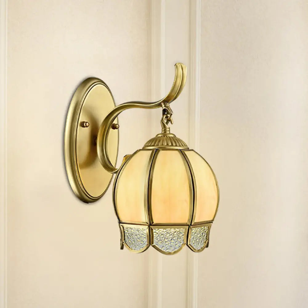 Traditional Tan Glass Brass Finish Sconce Light With Swirl Arm 1 /