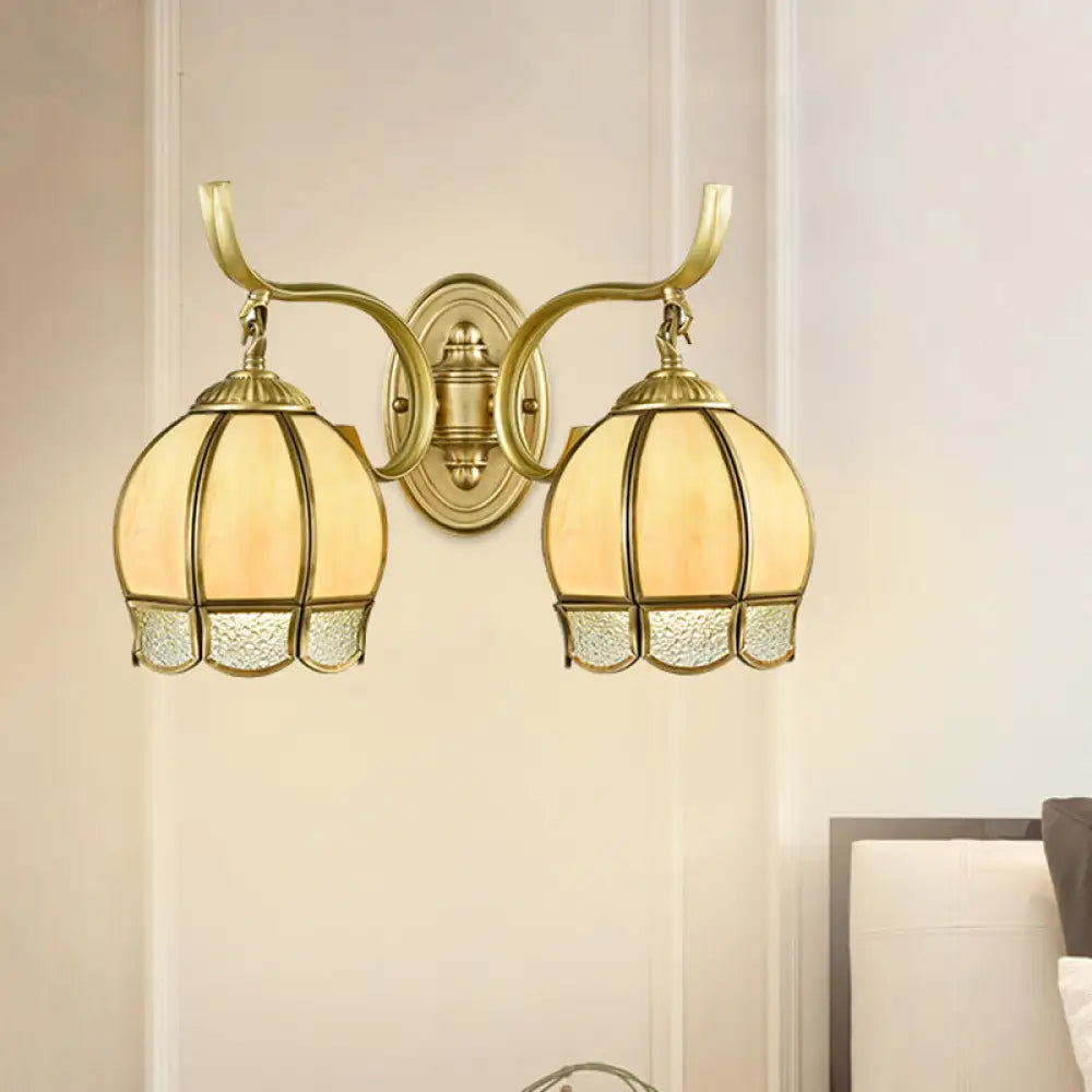 Traditional Tan Glass Brass Finish Sconce Light With Swirl Arm 2 /