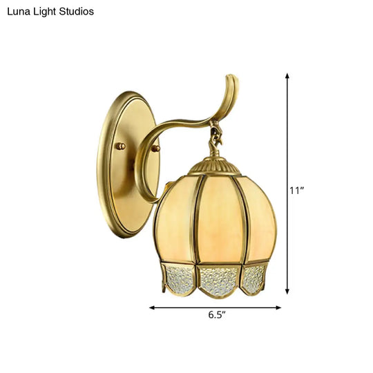 Traditional Tan Glass Brass Finish Sconce Light With Swirl Arm