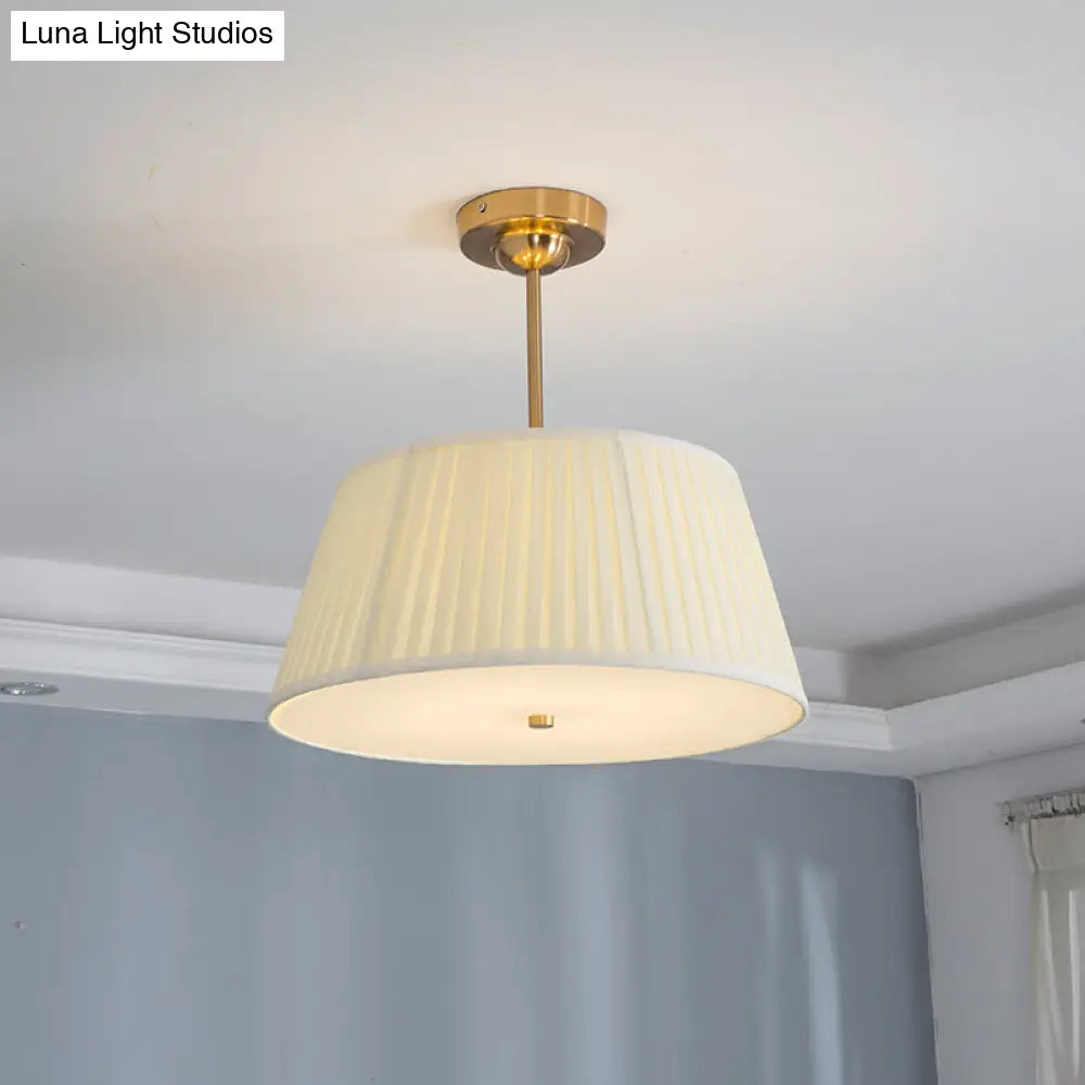 Traditional Tapered Pleated White Flush Ceiling Light Fixture For Bedroom